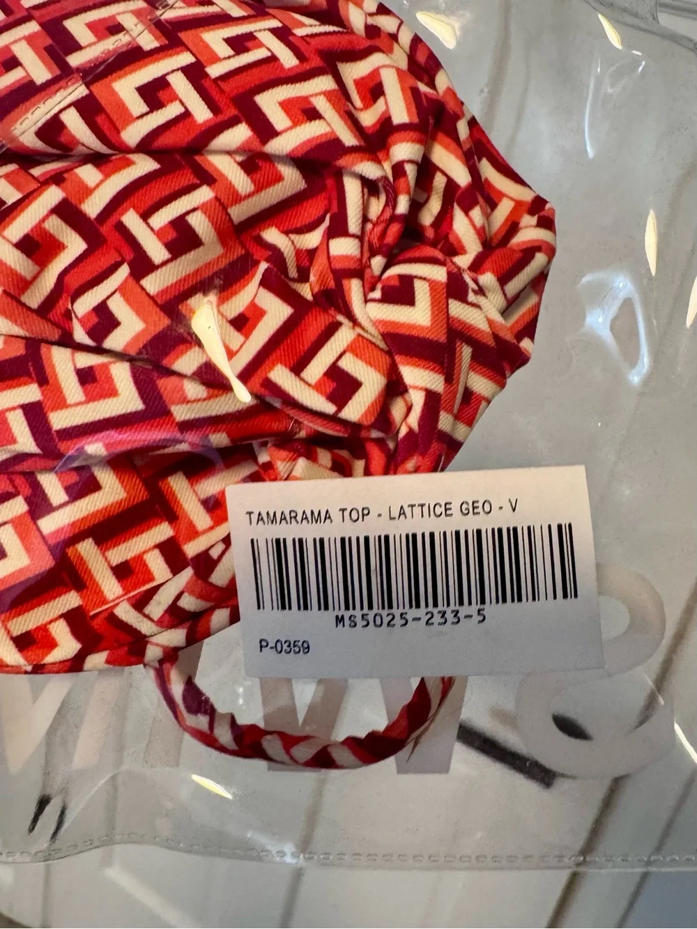 Monday Swimwear | Tamarama Bandeau Top, Red Lattice Geo, Size V (XL) - NWT